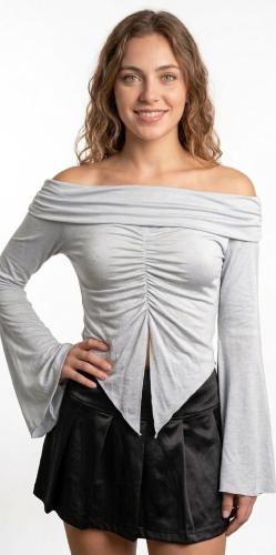 Remera Cuello Bote con Frunce y Manga Campana de Modal Viscosa - Miniatura 8