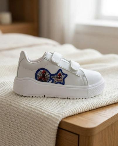 Zapatillas Infantil Blancas Livianas Niño  el Hombre Araña  Doble Abrojo Velcro Nenes