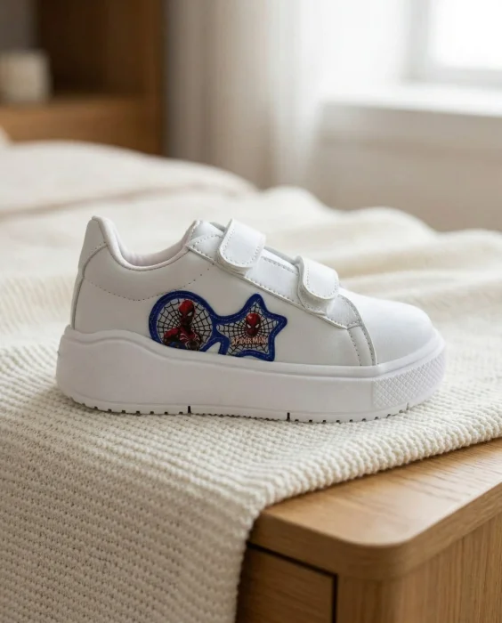 Zapatillas Infantil Blancas Livianas Niño  el Hombre Araña  Doble Abrojo Velcro Nenes
