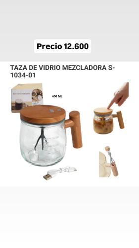 Vaso de Vidrio con Mezclar Recargable Usb