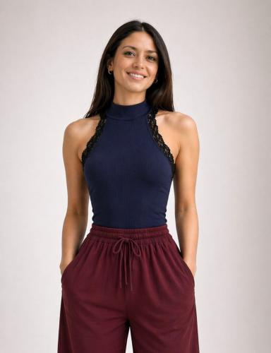 Body Microfibra Cuello Alto Halter Combinado Puntilla Engaje Gancho Doble - Miniatura 3