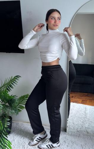 Pantalón Jersey con Piel