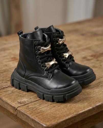 Borcegos Jazmín Infantiles Nena Eco Cuero Negro Diseño Accesorios Dorados Eco Cuero - Miniatura 6