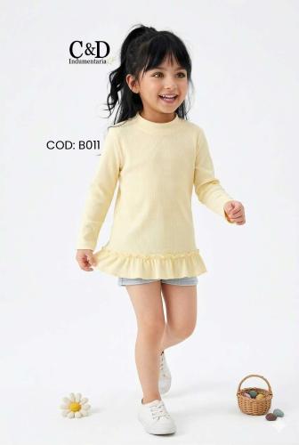 Camiseta Manga Larga Liviana con Volado de Nena ( Importado)