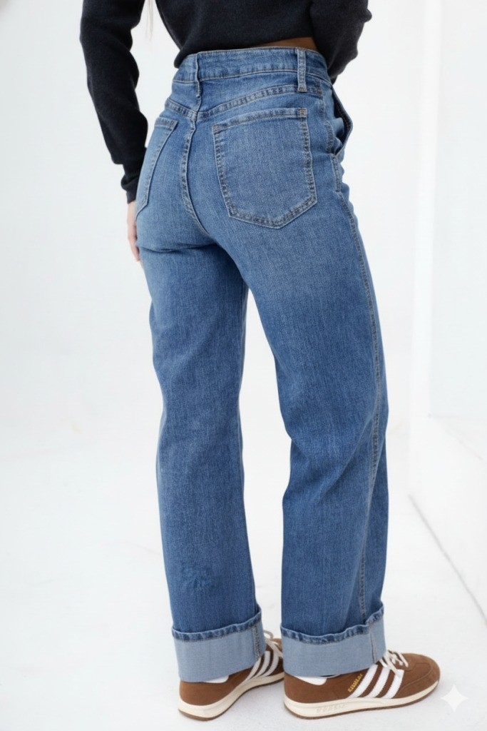 J001, Jean Wide Cuffed Semi Elastizado Imp - Imagen 2