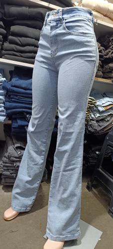 Pantalón Wid Leg  Elastizado Tiro Alto Celeste  Nevado - Miniatura 3