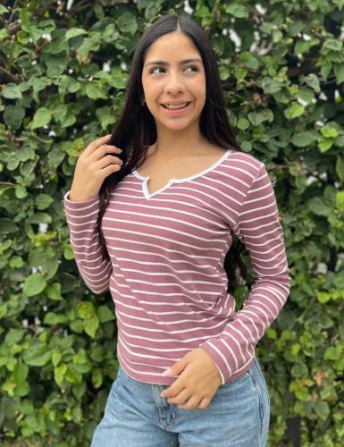Camiseta Rayada Escote en V de Darlon - Miniatura 4