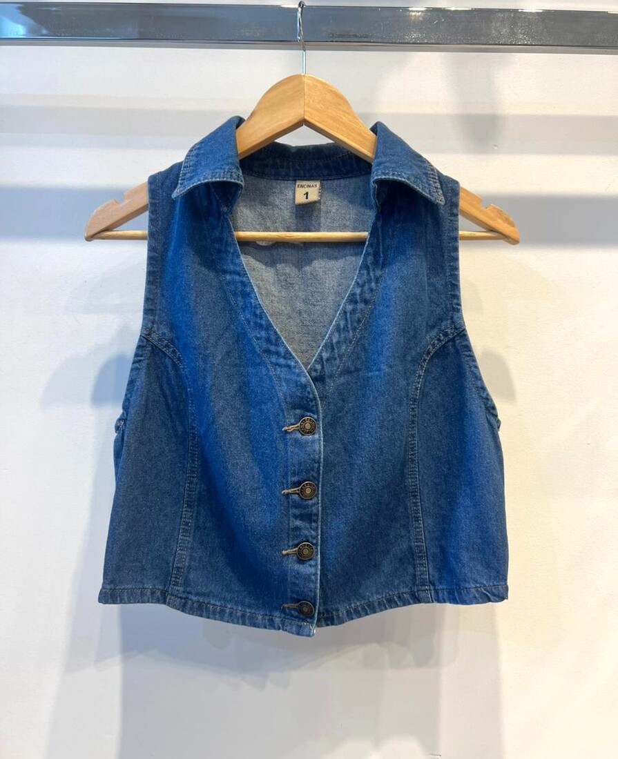 Chaleco Jean Crop Lavado Premium - Imagen 1