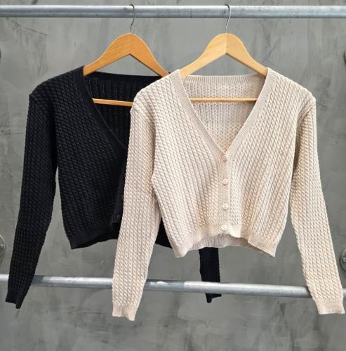 Saco Cardigan Hilo Crop Tejido Trenzado Premium Variedad Colore - Miniatura 2