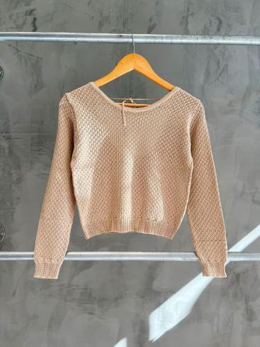 Saco Pulover Tejido de Hilo Mujer Cuello Redondo Detalle Espalda Tira Liviano Premium - Miniatura 3