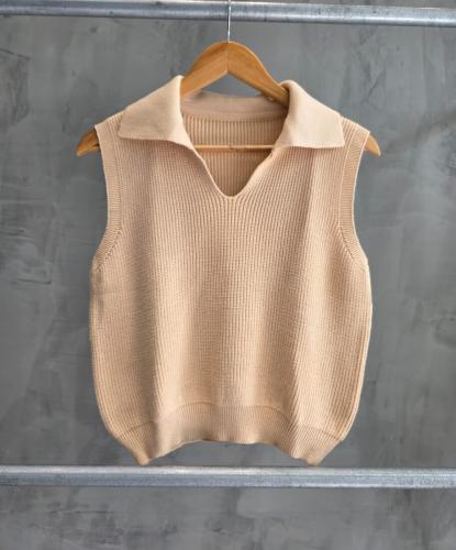 Saco Chaleco de Hilo Tejido Cuello Polo Escote V - Miniatura 3