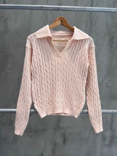 Saco Pulover Hilo Tejido Trenzado Cuello Polo Variedad Colores Mujer - Miniatura 2