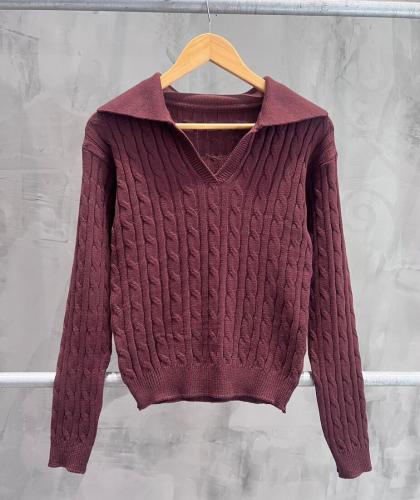 Saco Pulover Hilo Tejido Trenzado Cuello Polo Variedad Colores Mujer - Miniatura 3