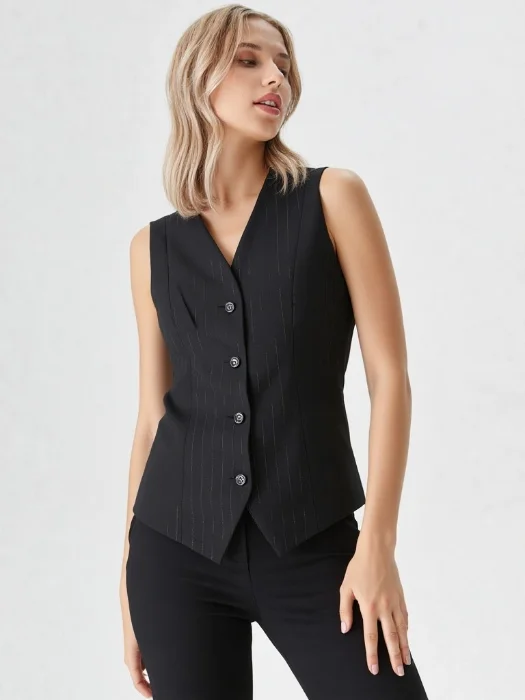 Chaleco Sastrero Negro con Rayas Transparentes