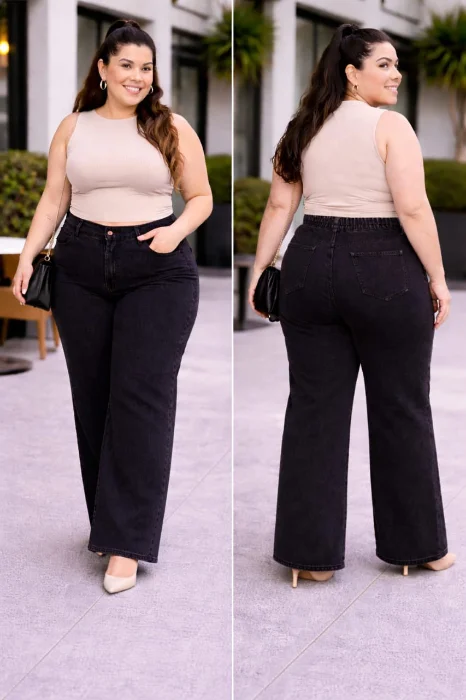Jeans Oscuro Mate en Talle Especial Wide Led Baggy