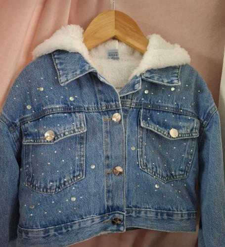 Campera Jean con Strass y Corderito