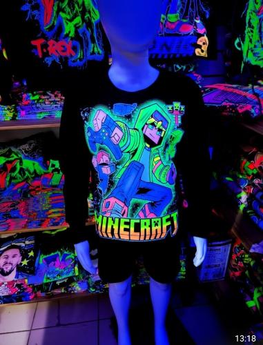 Remeras Manga Larga Minecrat Brilla en Oscuridad