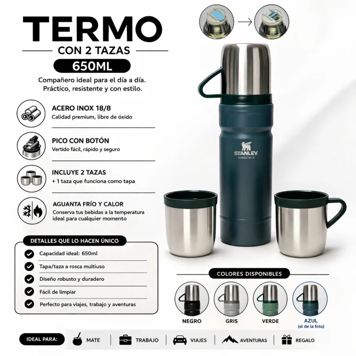 Set Termo 650ml + 2 Tazas