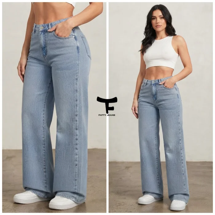 Wide Leg de Dama Rígido Tiro Alto