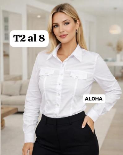 Camisa Poplin Manga Larga con Broche o Boton  Camisa de Mujer Elastizada