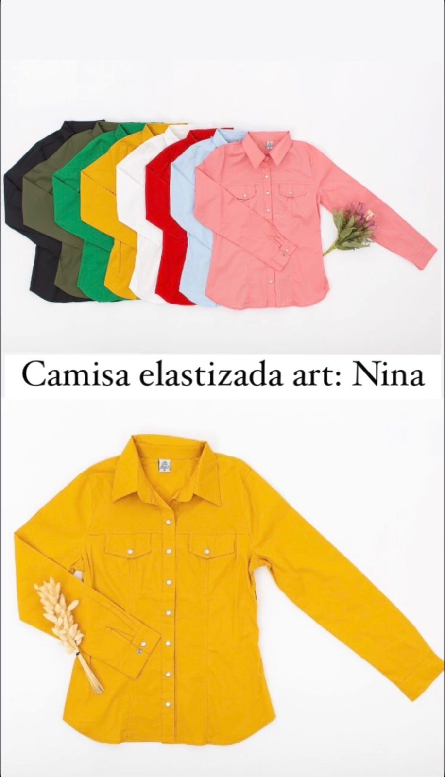 Camisa Poplin Manga Larga con Broche o Boton  Camisa de Mujer Elastizada - Imagen 3