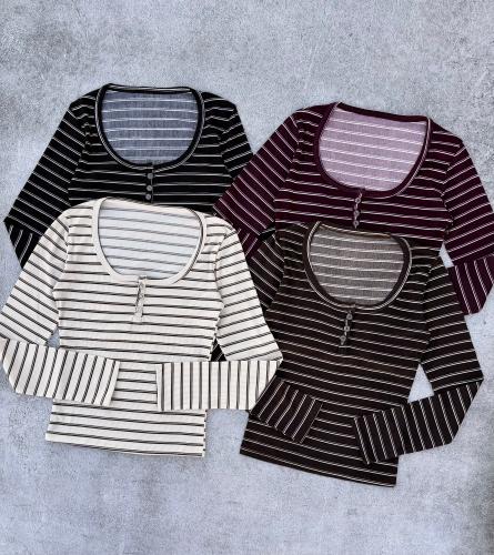 Remera Botones Manga Larga Morley Rayado