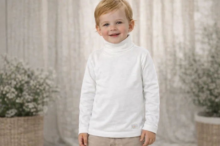 Polera Interlock Niño Blanca Naranjo T.(2-4-6-8) Art.4755