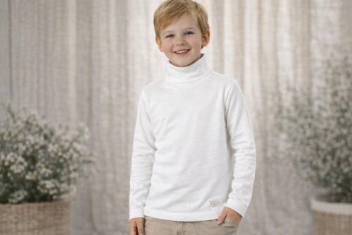 Polera Interlock Niño Blanca Naranjo T.(10-12) Art.4755/1