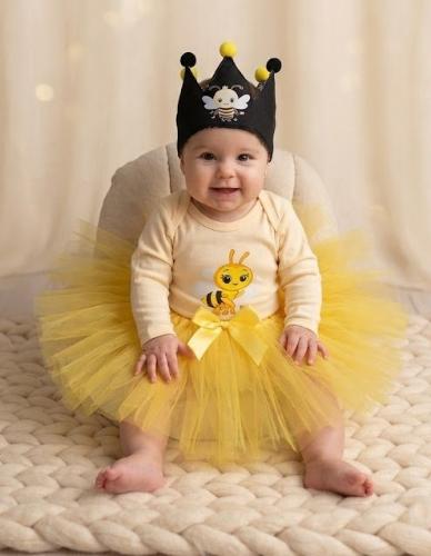 Conjunto Abejita, Coronita, Body y Tutu Primer Añito