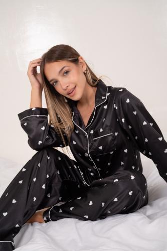 Pijama Satén Dama Manga Larga  Cómodo Mujer Invierno Descanso Noche Calidad - Miniatura 5