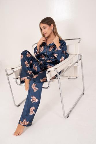 Pijamas Satén Dama Mujer Abotanado Elegante Descanso Noche