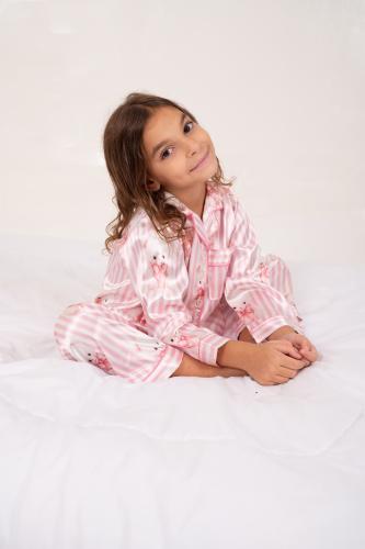 Pijamas Conjunto Infantil Kids Satén Nena Suave Manga Larga Elegante - Miniatura 5