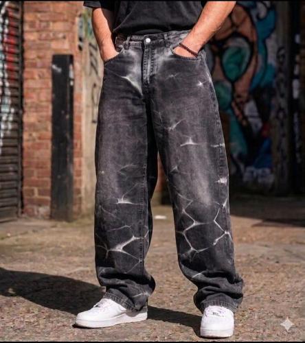 Pantalón Maxi Baggy Liso Negro Stone Localizado Estampa Quebrada