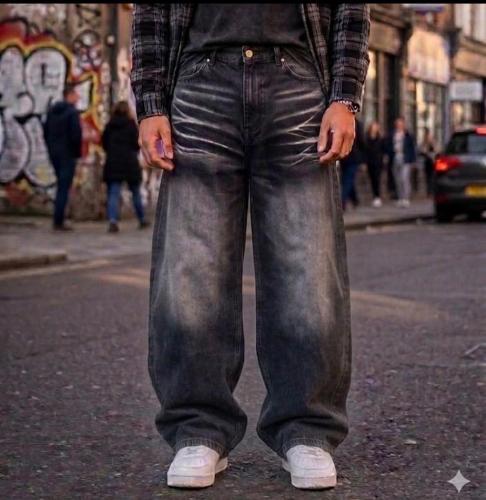 Pantalón Maxi Baggy Liso Negro Stone Localizado +  Doble Bigote