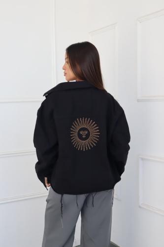 Campera Sol C/brillos Negro y Beige
