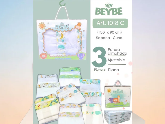 Sabana Cuna con Franja Estampada en Caja Beybe (1.50 X 90cm) Art.1018c