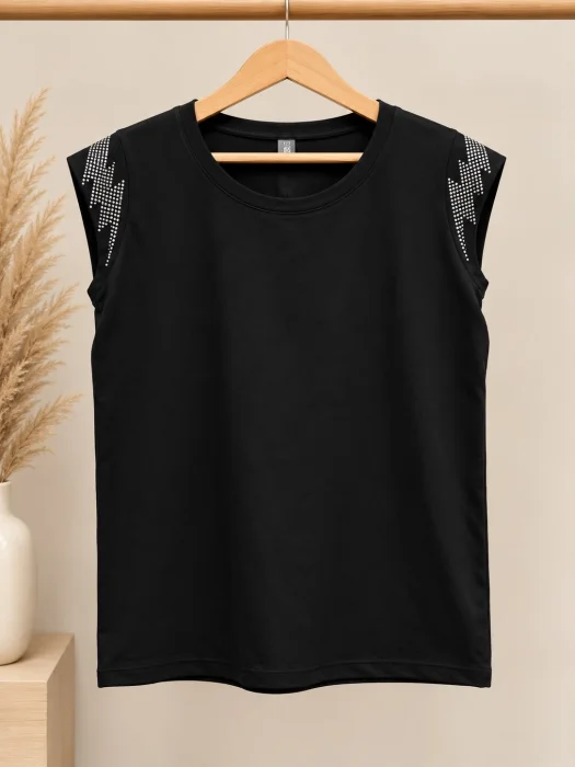 Remera Manga Japonesa de Algodón con Strass