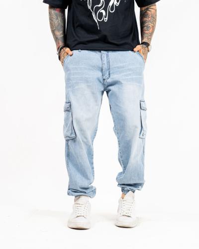 Pantalón Jogger Mom Cargo Bolsillo 3d Celeste Localizado +bigote