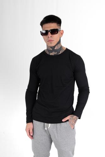 Remeras Manga Larga Algodón Peinado Negro