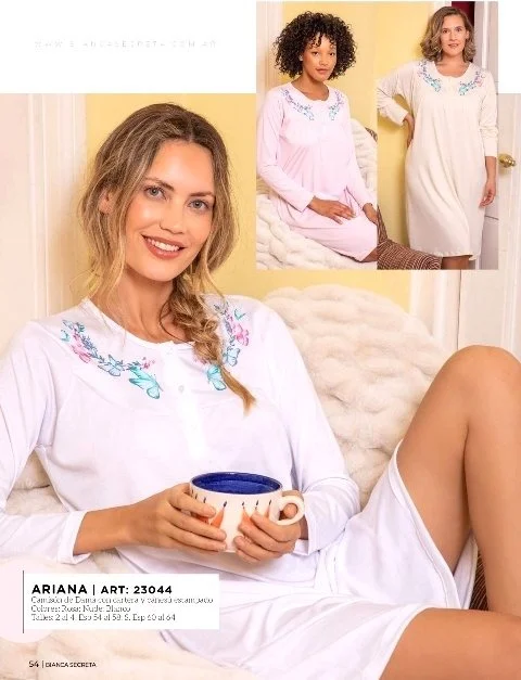Bianca Secreta Art. 23044e Camison de Señora Liso con Canesu Estampado. Talles Esp