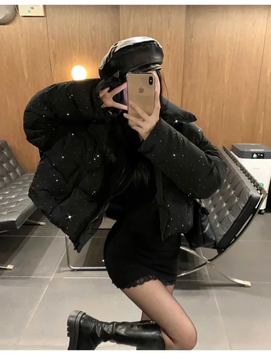 Campera Puffer con Stras con Brillo