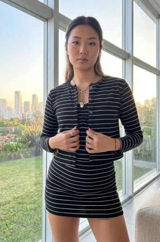 Conjunto Vestido y Cardigan Rallado - Miniatura 3