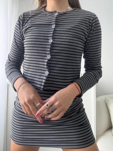 Conjunto Vestido y Cardigan Rallado - Miniatura 5