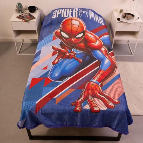 Frazada Manta Corderito Spiderman 1 1/2 Plaza Infantil Abrigada Licencia Oficial