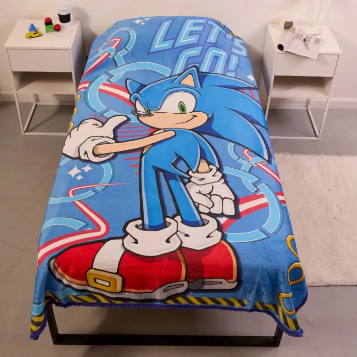 Frazada Manta Corderito Sonic 1 1/2 Plaza Infantil Abrigada Licencia Oficial