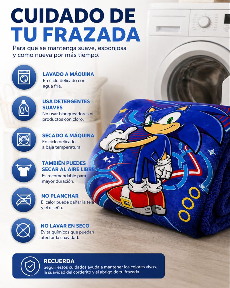 Frazada Manta Corderito Sonic 1 1/2 Plaza Infantil Abrigada Licencia Oficial - 8.jpeg
