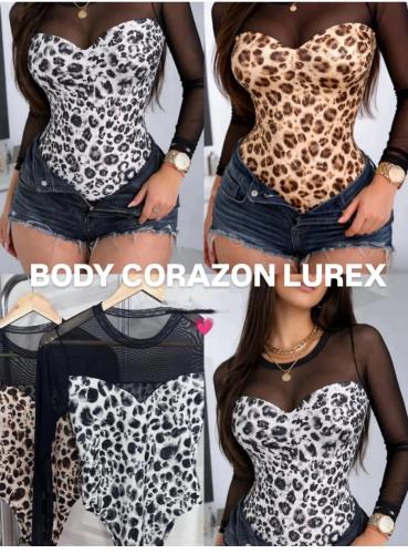 Bodys Escote Corazón Animal Print con Tul Buena Calidad