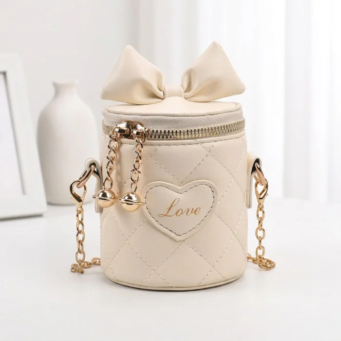 Cartera Bandolera Infantil Niñas Nenas Moño Love  Diseño Matelaseado con Cadena