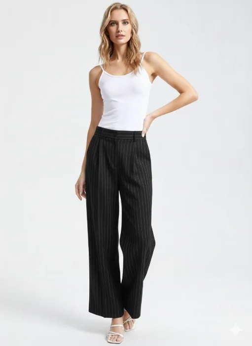 Pantalón Palazo Sastrero Negro Rayado