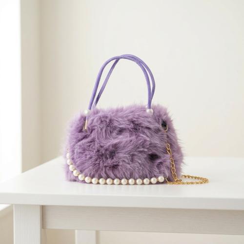 Cartera Perla  Niñas Nenas Peluche Rosa Suave con Cadena Accesorio Infantil Tendencia - Miniatura 3